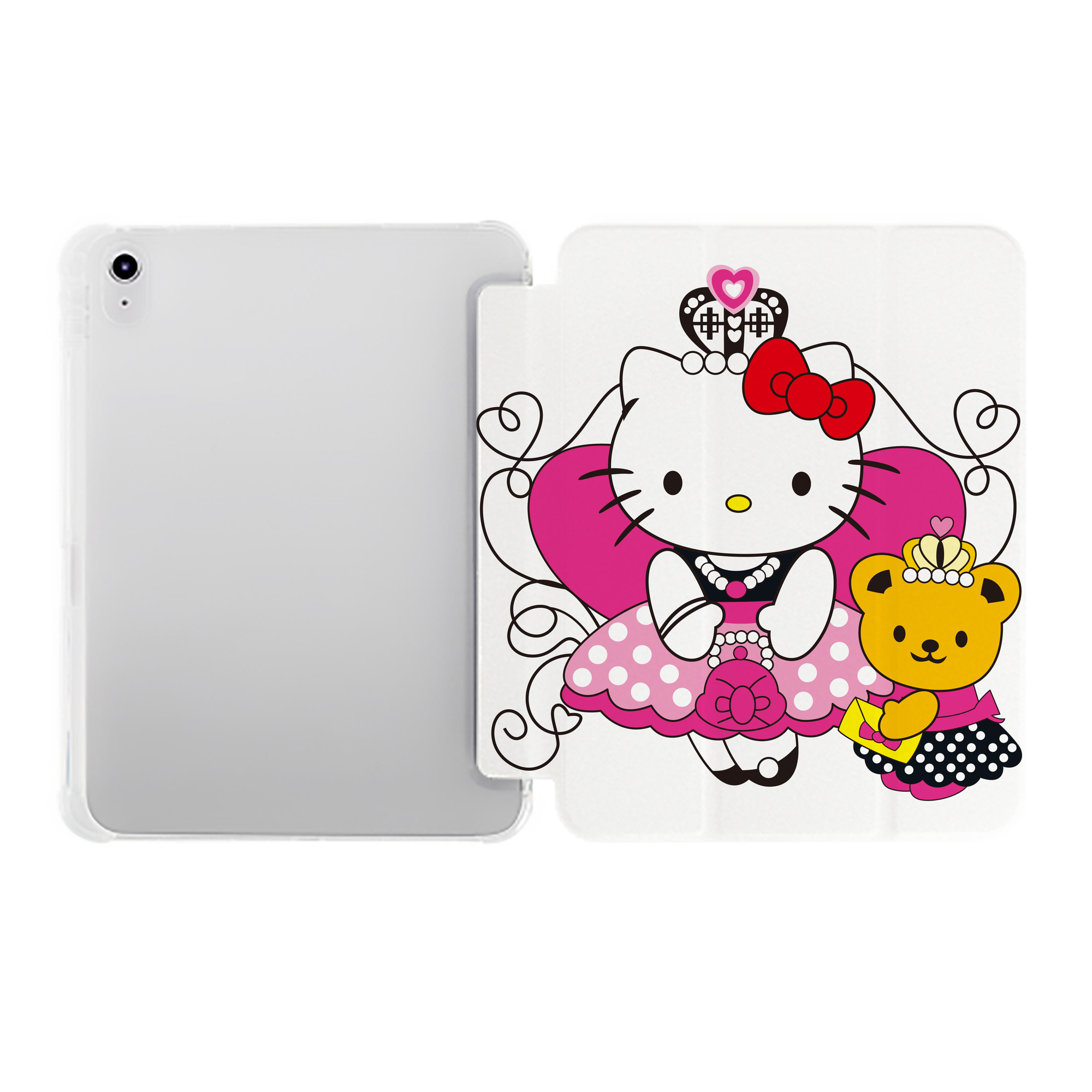 （画像用） Hello Kitty ハローキティ IPad ケース ペン収納付き 三つ折りスタンド PUレザー×シリコン 対応機種9.5/10.5/10.9インチ